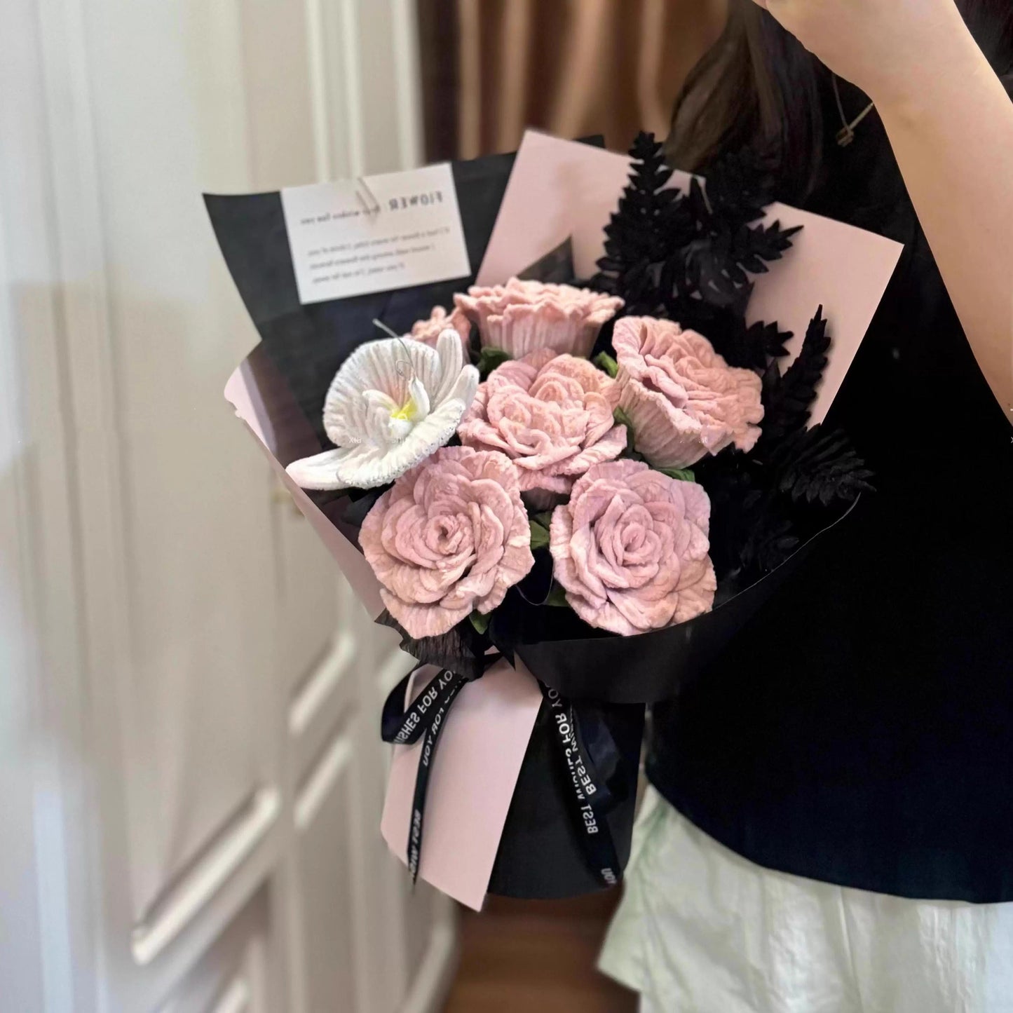 Hand-woven vintage rose/tulip bouquet