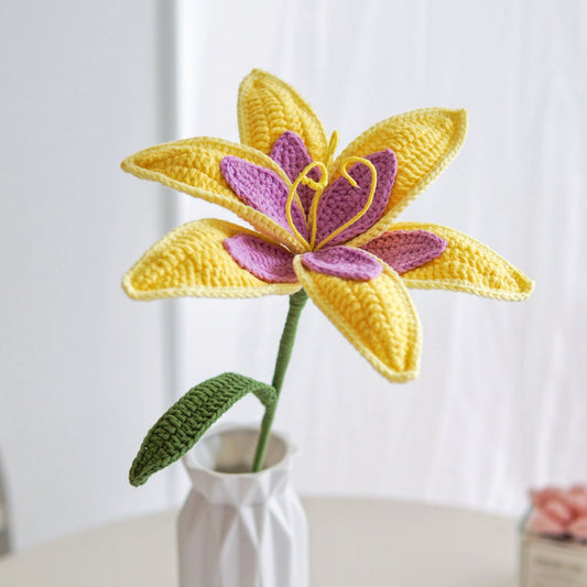 Yellow and Purple Crochet Lily Flower