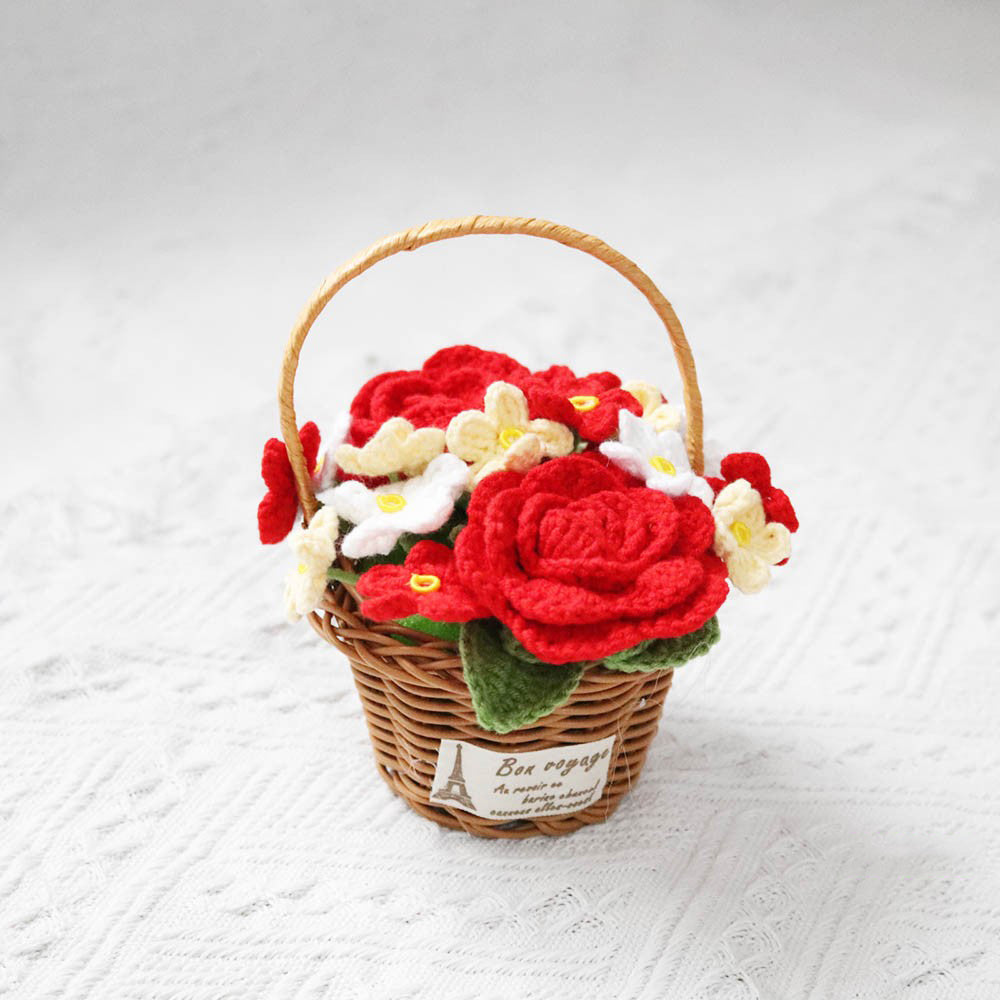 Crocheted rose flower basket