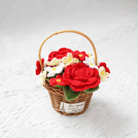 Crocheted rose flower basket