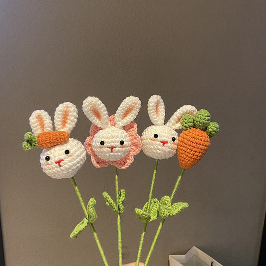 Hand Knitted Bunny Carrot Bouquet