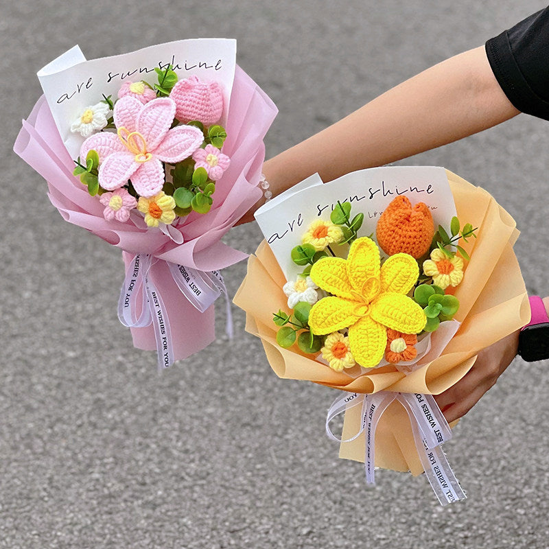 Handmade crocheted tulip mixed flower bouquet