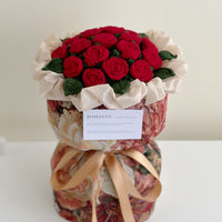 Handmade crocheted bouquet of multi-headed bubble roses