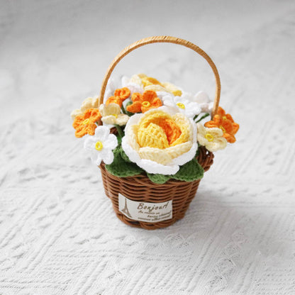 Crocheted rose flower basket