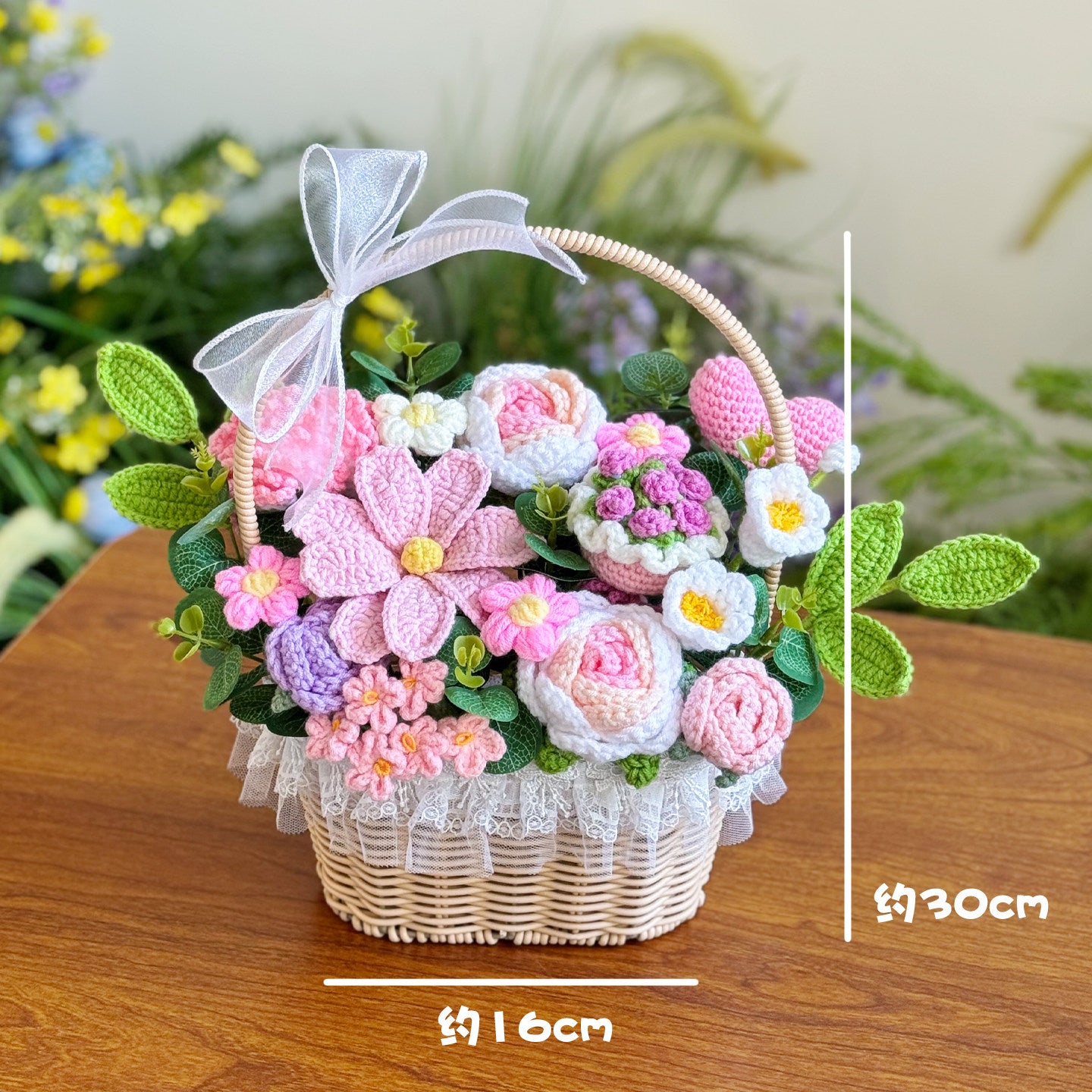 Hand-woven rose and sunflower flower basket