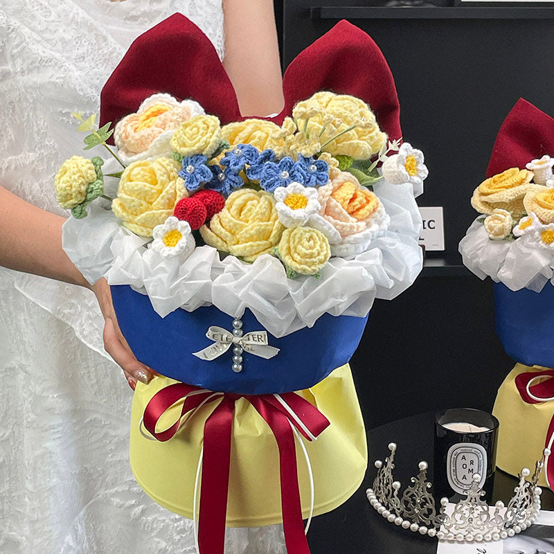 Snow White handmade knitted flower bouquet