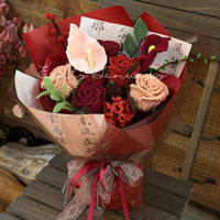 Handmade crocheted rose mixed flower bouquet
