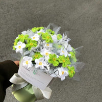 Handmade crocheted forget-me-not bouquet