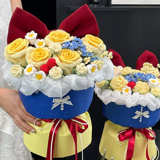 Snow White handmade knitted flower bouquet