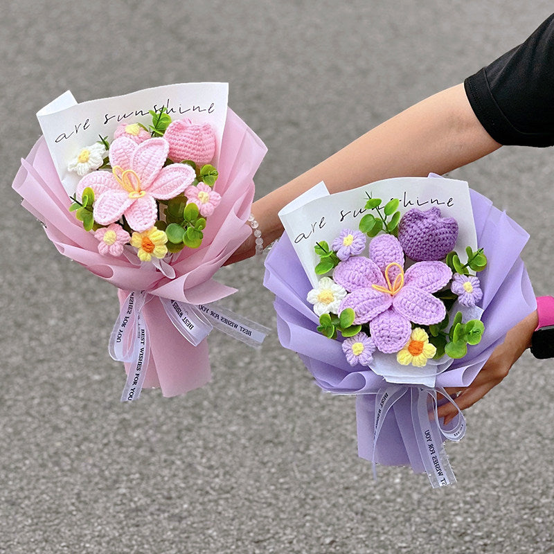 Handmade crocheted tulip mixed flower bouquet
