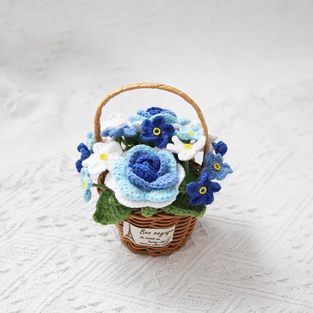 Crocheted rose flower basket