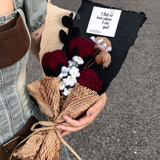 Hand-crocheted vintage rose mixed bouquet