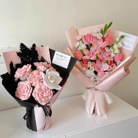 Hand-woven vintage rose/tulip bouquet