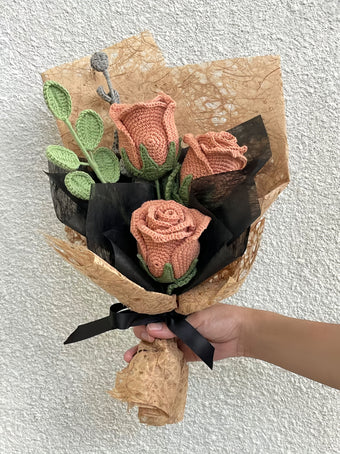 compare product Hand-crocheted cappuccino rose bouquet
