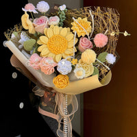 Handmade crocheted rose mixed flower bouquet