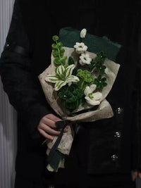 Homemade woven bouquet of twist stick roses