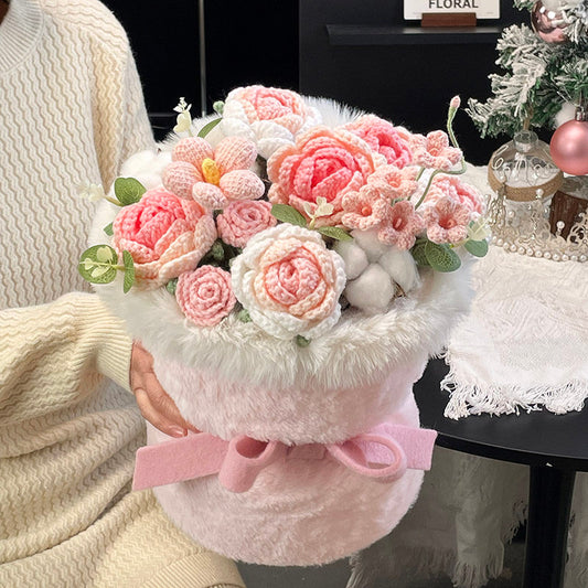 Handcrafted knitted bouquet in plush packaging