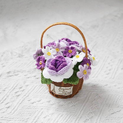 Crocheted rose flower basket