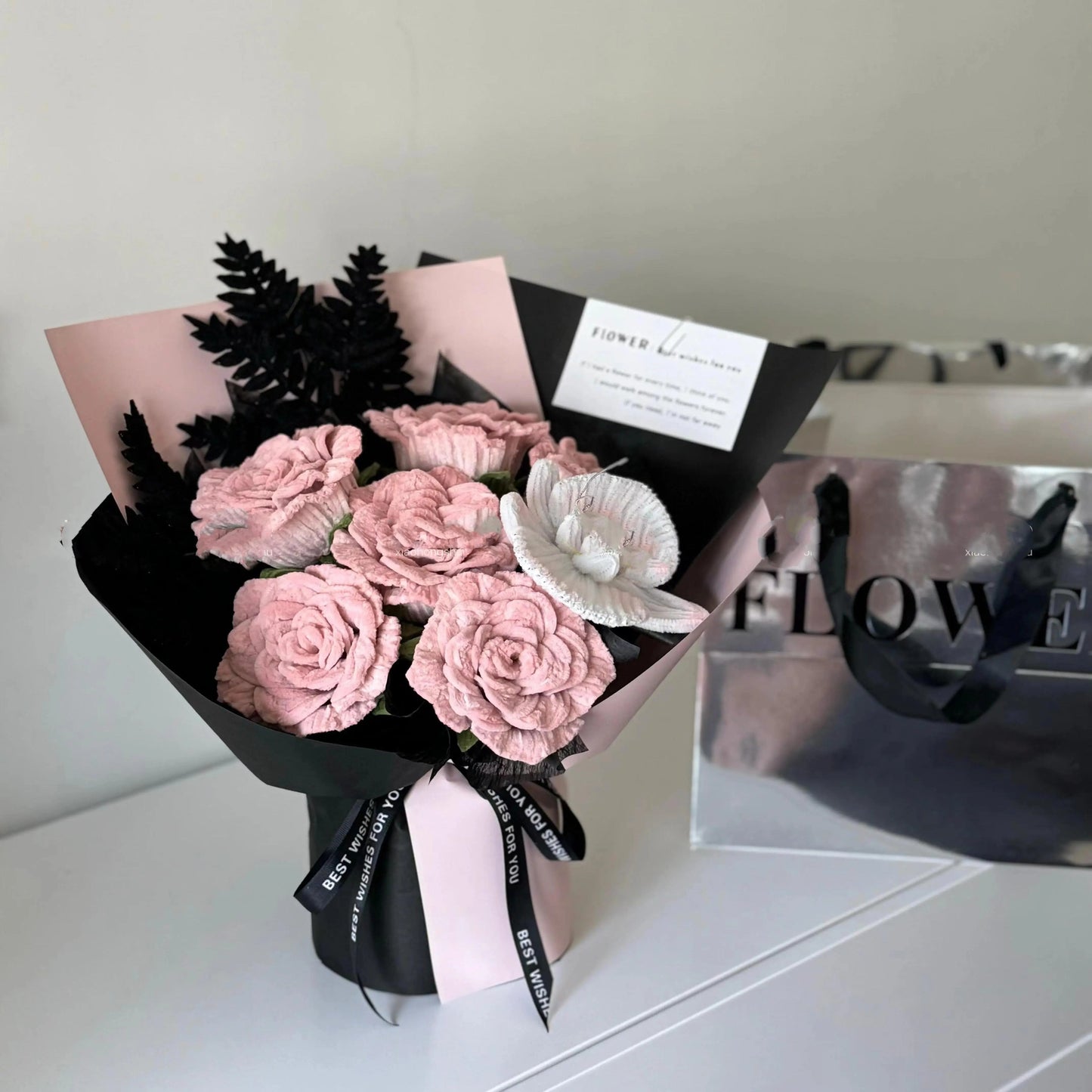 Hand-woven vintage rose/tulip bouquet