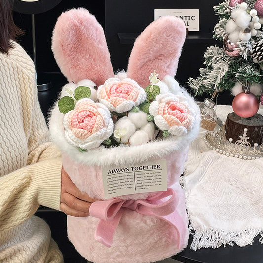 Handcrafted knitted bouquet in plush packaging