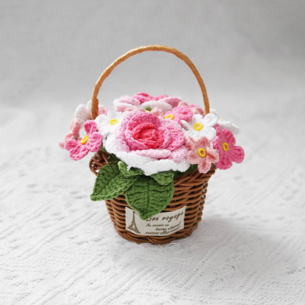 Crocheted rose flower basket