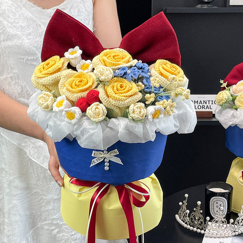 Snow White handmade knitted flower bouquet