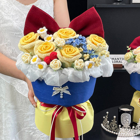 Snow White handmade knitted flower bouquet