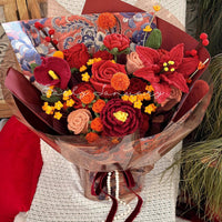 Handmade crocheted rose mixed flower bouquet