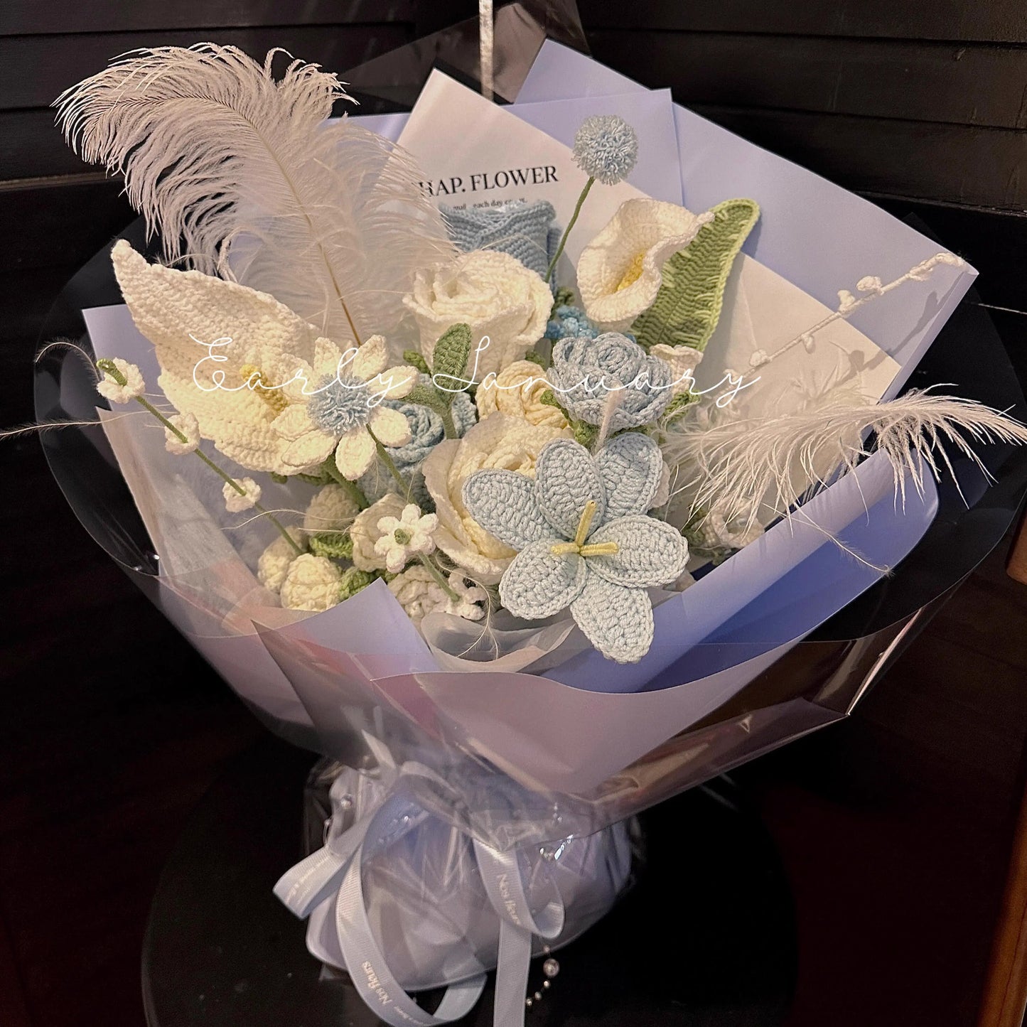 Handmade crocheted rose mixed flower bouquet