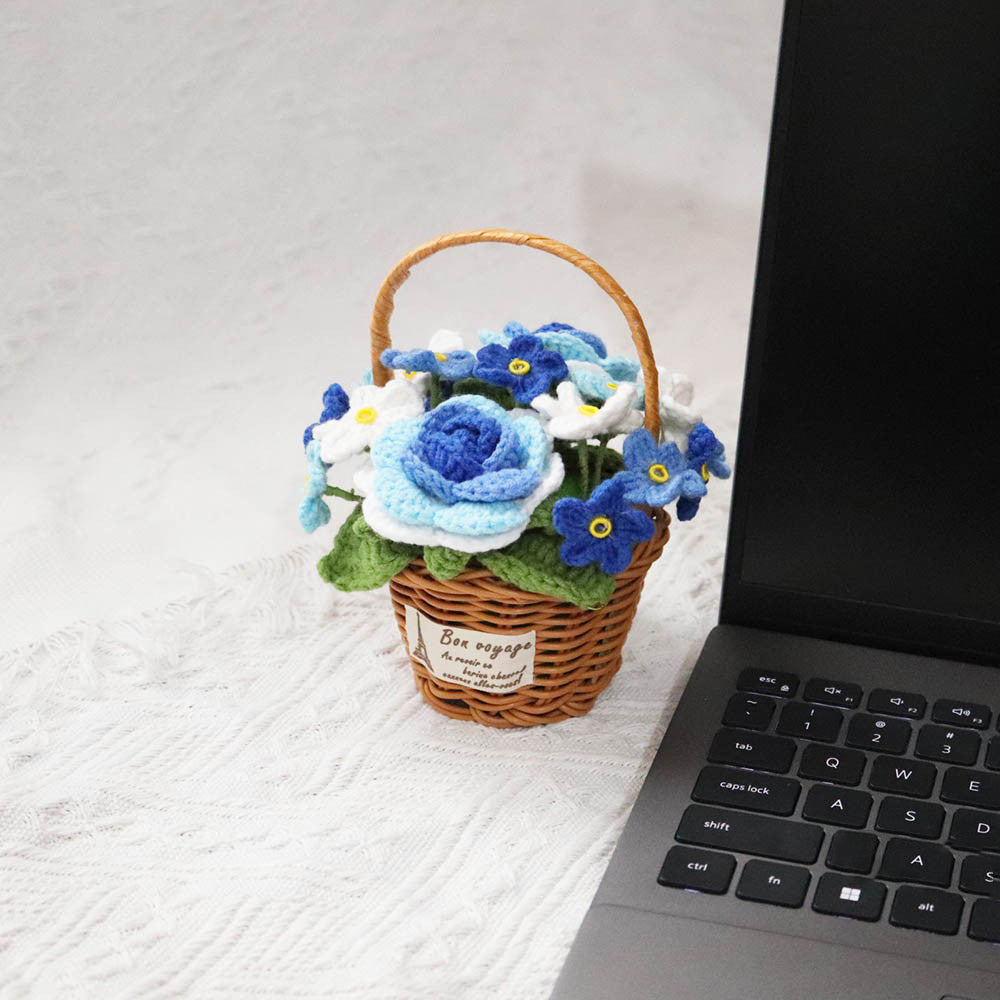 Crocheted rose flower basket