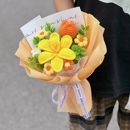 Handmade crocheted tulip mixed flower bouquet