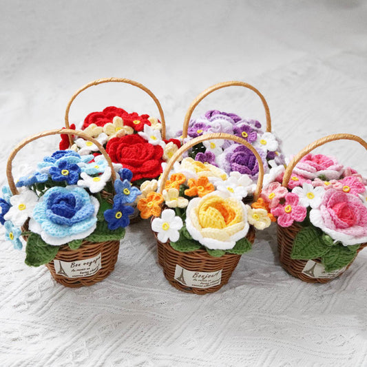 Crocheted rose flower basket