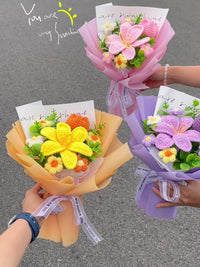 Handmade crocheted tulip mixed flower bouquet