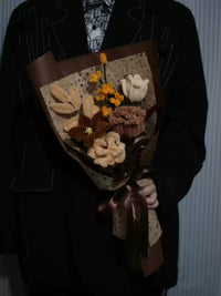 Homemade woven bouquet of twist stick roses