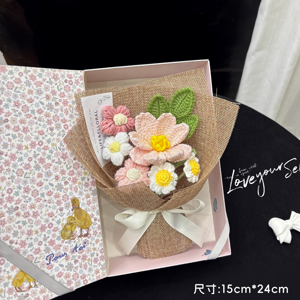 Hand-Knitted Flower – Finished Gift Box