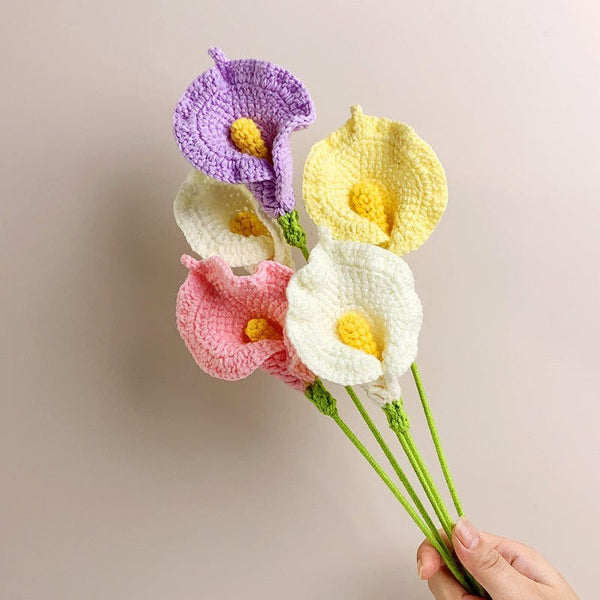 Set of 5 Cotton Yarn Knitting Artificial Flowers Finished Crochet Calla  Lily – Floral Supplies Store
