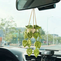 Handmade plant crochet car mirror pendant
