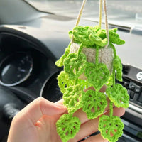 Handmade plant crochet car mirror pendant