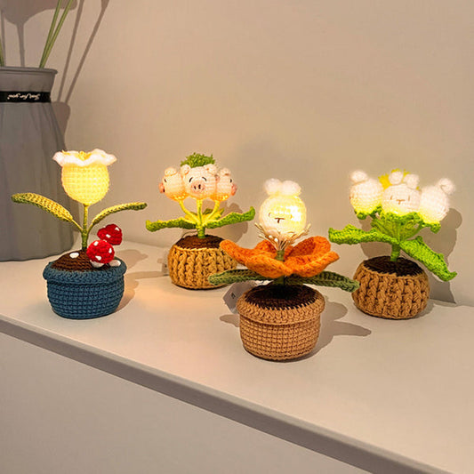 Doll Flowers Night Light handmade Crochet Artificial Lamp Home Decor