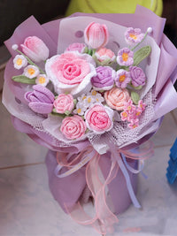Handmade extra large pink and purple Thai rose bouquet