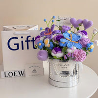 Hand-crocheted silver hugging bucket