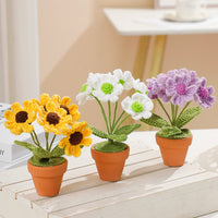 Handmade Crochet Daisy Knitted Potted